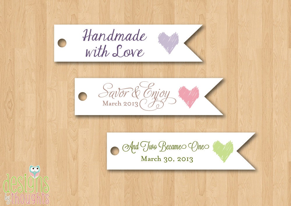 Cute Flag & Heart Gift Tags - Itty Bitty Design for shower gifts and favors - Hole Punched and Customized w/ Your Wording - 50 Cards