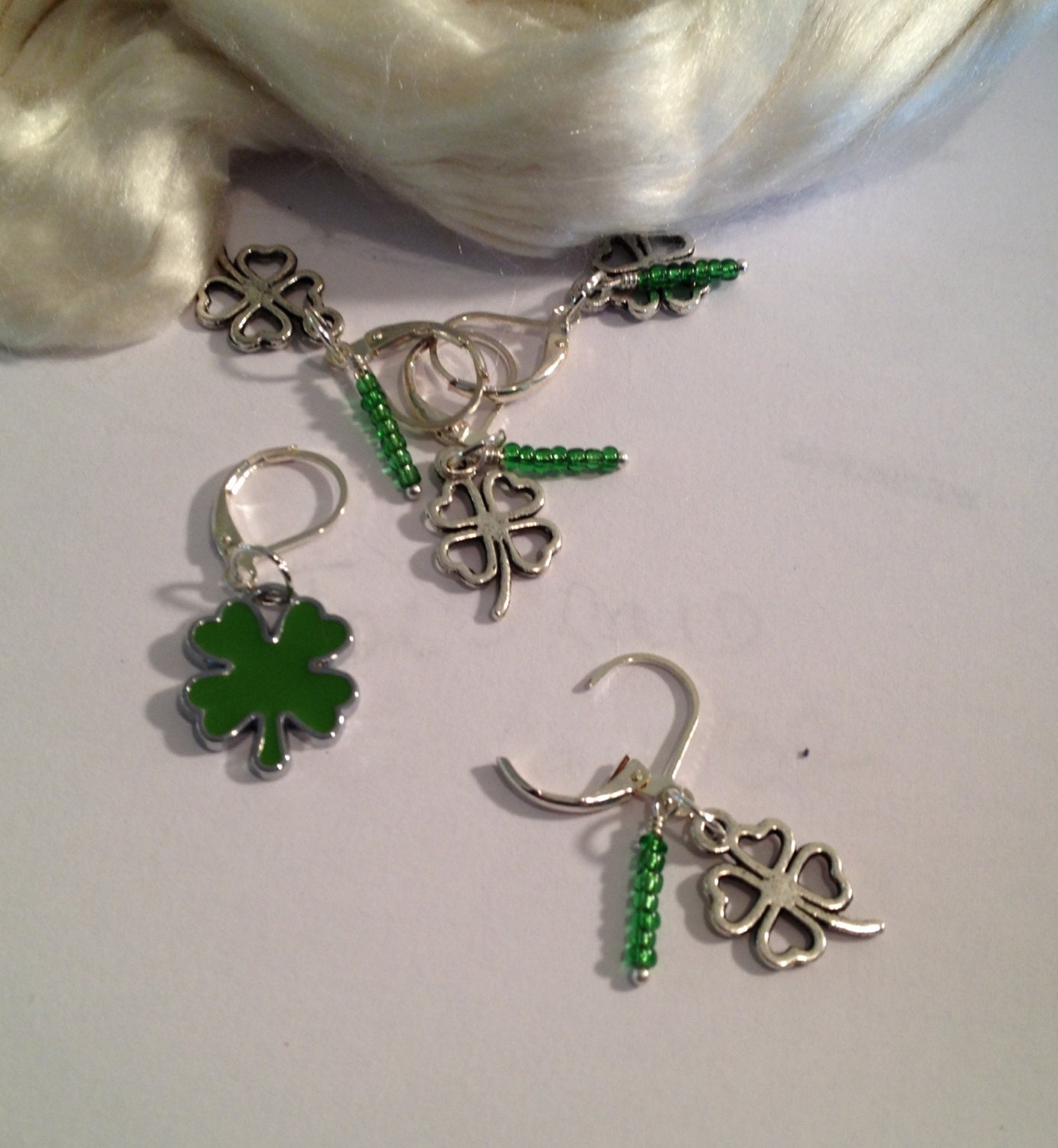 Removable Stitch Markers (Lucky 4 Leaf Clover - Phat Fiber March 2013) Set Of 5 - Free Ship With any Purchase