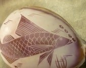 Vintage Decor, Hand Carved Shell, Sea Shell, Fish