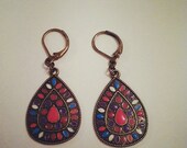 Colorful Dangle Earrings - Pink - Teal - White - Purple