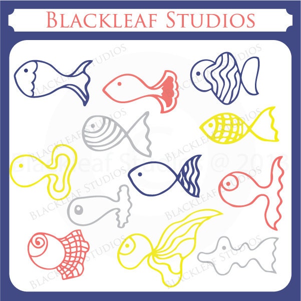 Doodle Fish Silhouettes - fish drawings, fish doodles, fishy, clip art, - Personal and Commercial Use Clip Art Il_570xn