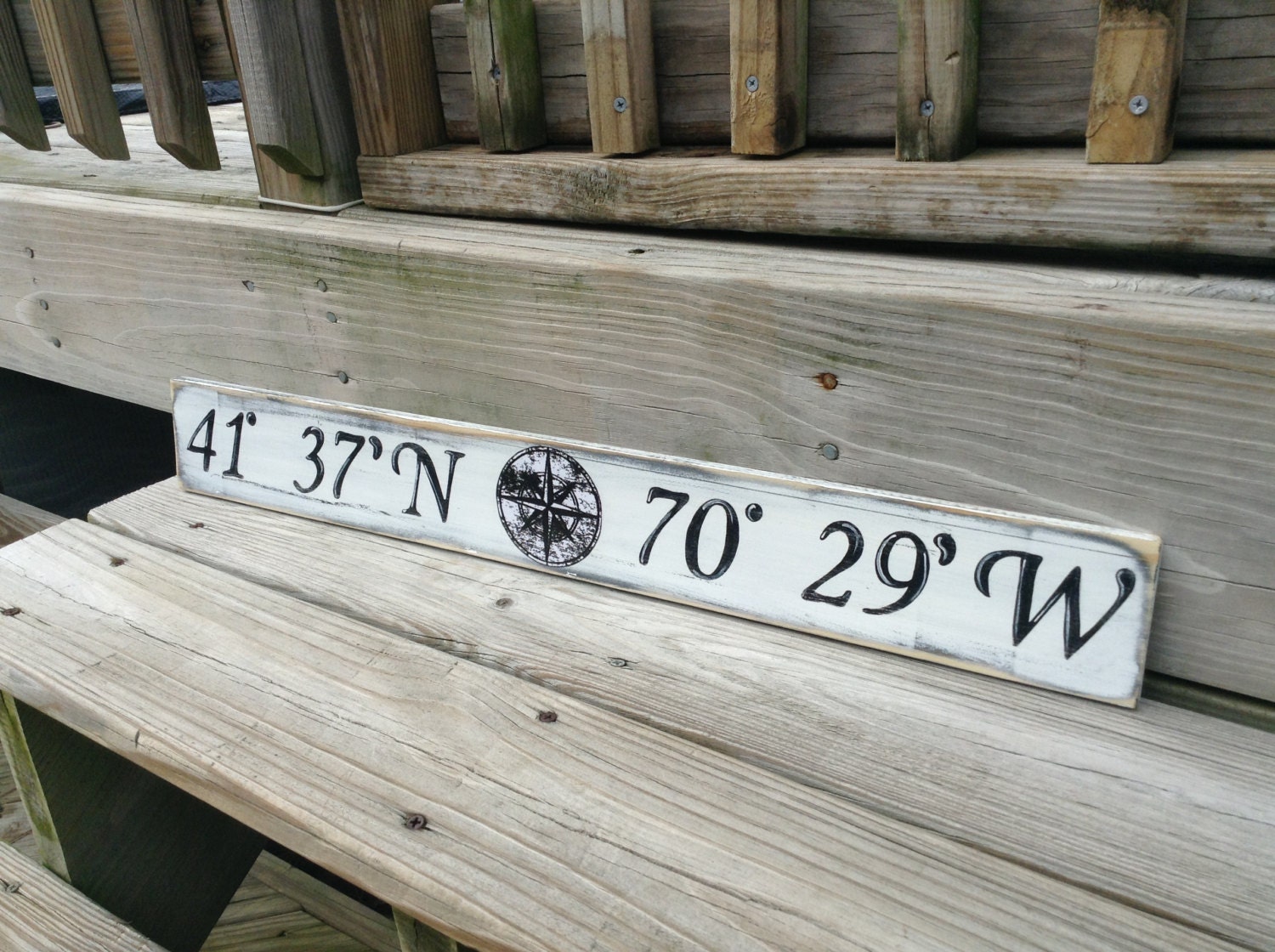 Beach Nautical Sign Custom Latitude and Longitude  Wall Decor Vintage Style Nursery