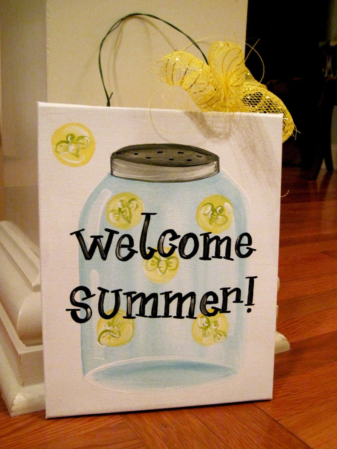 Mason Jar Lightning Bug Southern Summer Canvas Sign