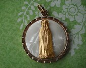 Large Vintage Goldtone Virgin Mary Medal 50th Anniverary of Father Jerome O.S.M. 1910-1960