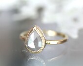 Teardrop White Gray Diamond in 14K Yellow Gold Engagement Ring (B) - Ready to Ship