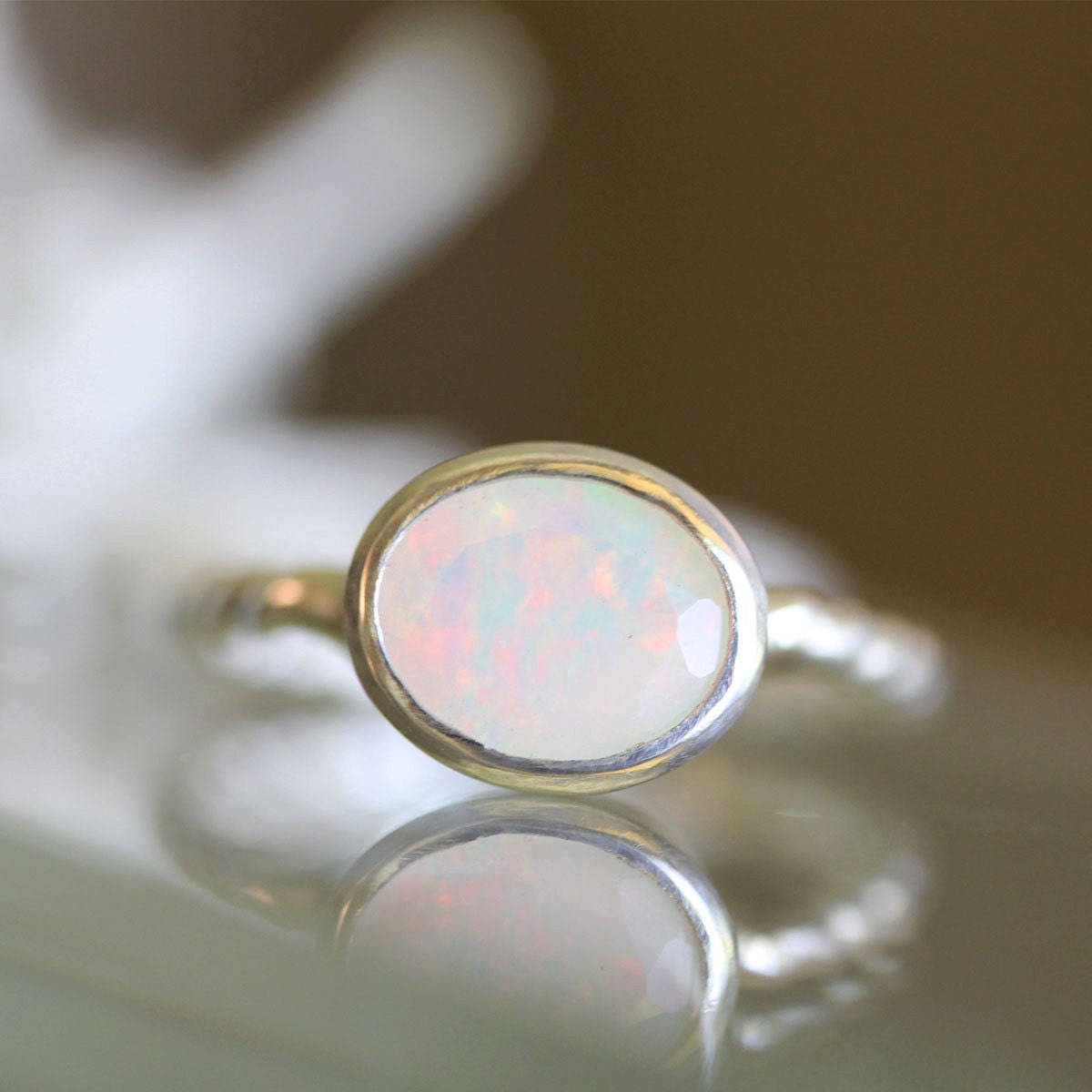 Rainbow Opal Nickel Free Sterling Silver Ring (B) - Ready To Ship
