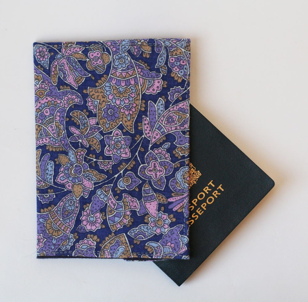 Passport Cover, Fabric Passport Cover, Purple Paisley Floral, Handmade Accessories by Knotted Nest