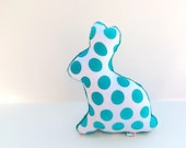Plush Bunny Polka Dot Stuffed Animal Nursery Decor Aqua Teal White