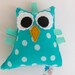 Owl Plush Rattle Baby Toy Small Stuffed Owl Minky Plush Aqua Teal