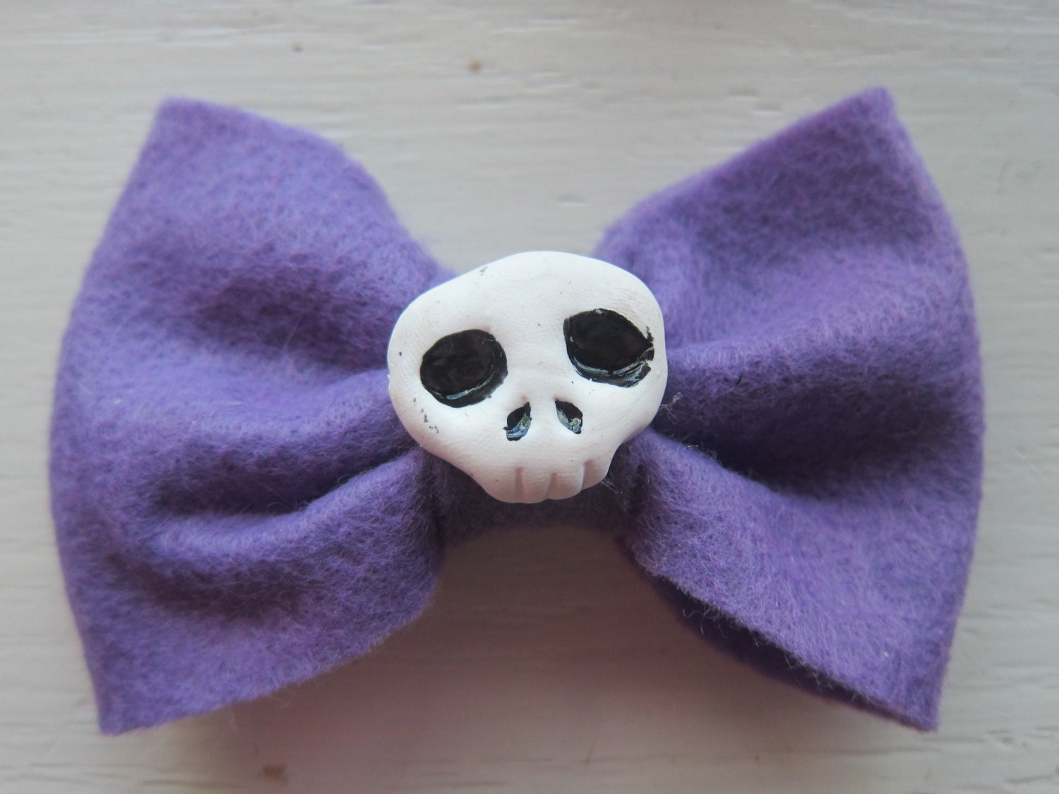 Purple Elmyra Felt Hair Bow with Skull Bead and Alligator Clip