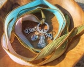 Cotton Candy Silk Wrap Bracelet, Necklace or Anklet with Tree of Life, Om and Lotus Flower - Yoga, Yoga jewelry, Buddhism, Namaste