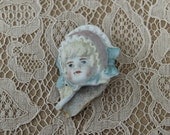 Bisque Doll Head from Germany- Blonde Hair and Hat