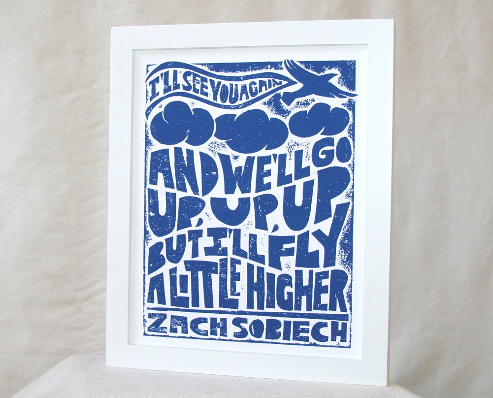 Zach Sobiech, Clouds Lyric Print, Raw Art Letterpress