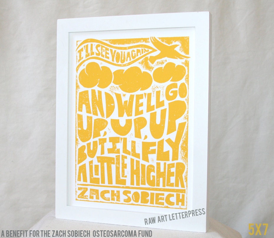 Zach Sobiech Osteosarcoma Fund Benefit , CLOUDS,  Zach Sobiech, Raw Art Letterpress 5x7