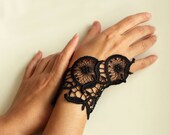 Black Guipure Lace Wrist Cuff Charm. Handmade. Unique item.