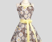 Sweetheart Retro Apron : Handmade Cute Retro in Daisy Cottage Floral Grey