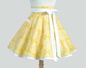 Retro Womens Half Apron - Cute Retro Waist Apron in Full Skirt Yellow Damask