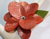 Orange Flirty Flower Leather Hair Clip