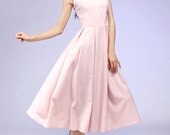 pink linen midi dress with Contrast piping Detail (581)