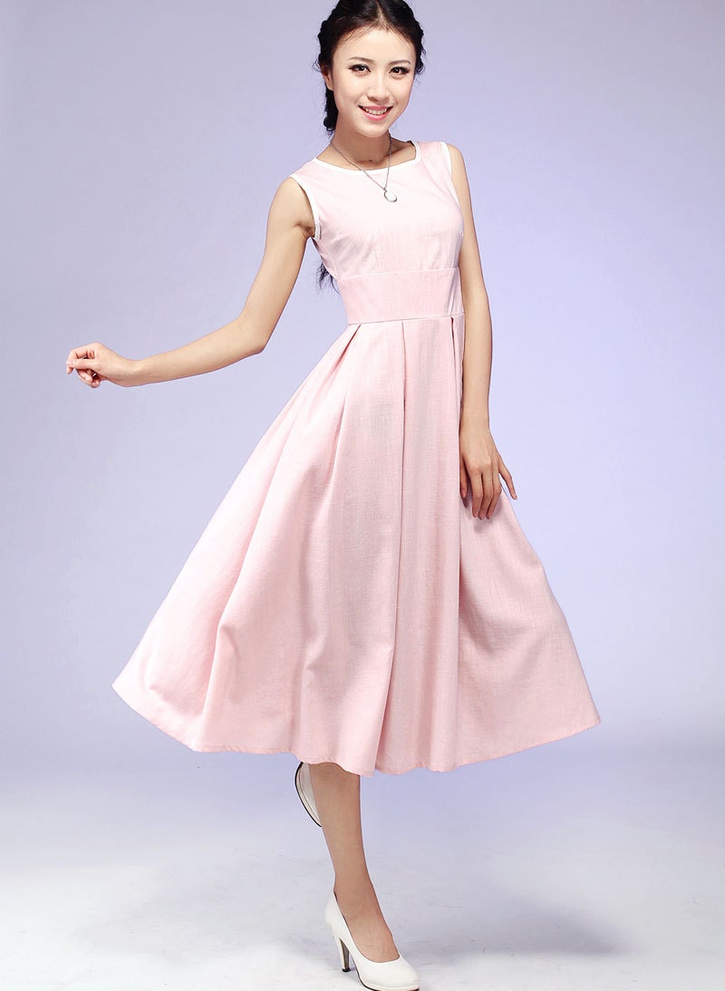 pink linen dress 581 by xiaolizi on Etsy