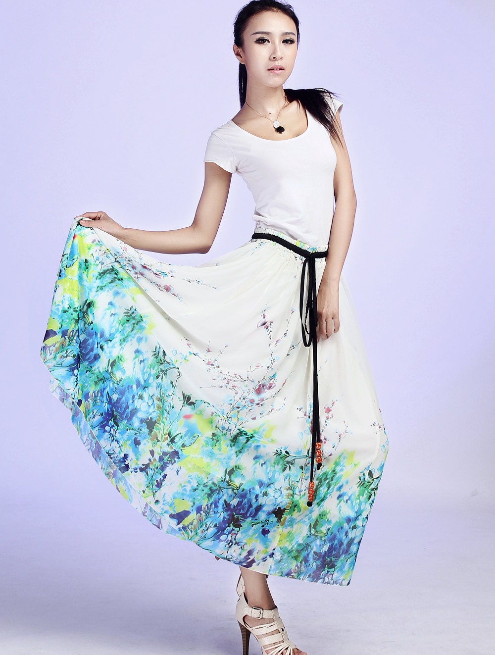 Chiffon flower maxi skirt