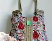 Shoulderbag / handbag / purse// Taupe boho peacock everyday bag with burlap winter fashion 2013