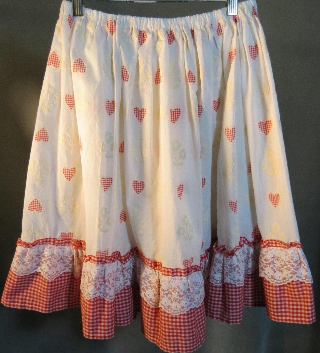 1980s Red Checkered Lace Skirt