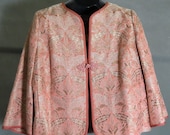 Womens Bolero Jacket Size 14 Coral Salmon Gold Embroidered Patterned Asian Style Lined