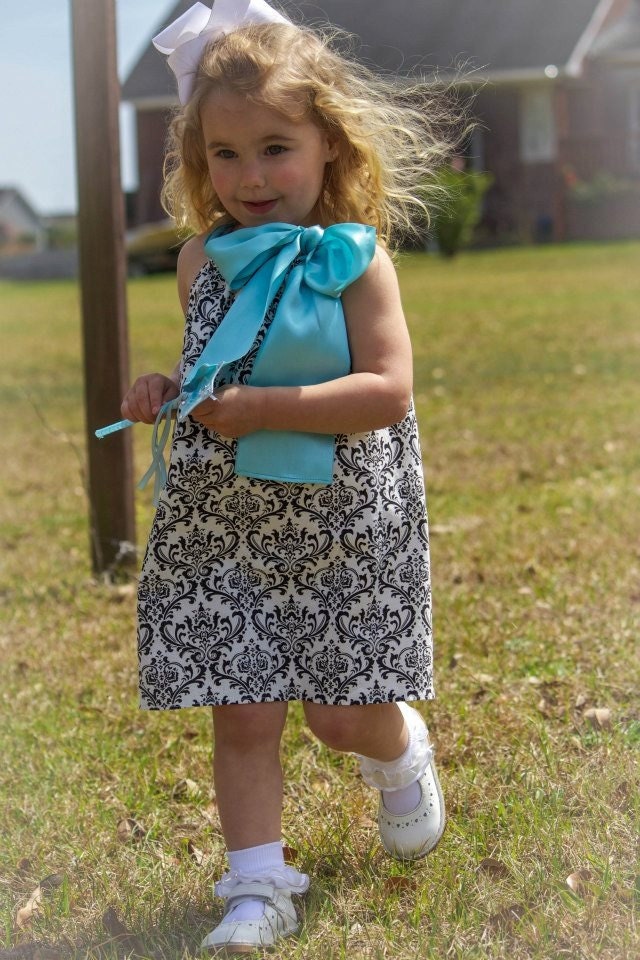 Damask black and white flower girl easter special occasion dress