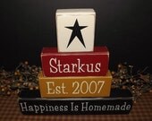 Custom Personalized Family Name Primitive Wood Blocks