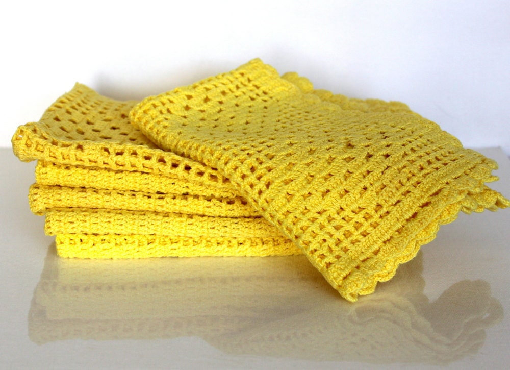 Antique Hand Crocheted Cotton Yellow Placemats Set of Six by Uptown Vintage - UptownVintage