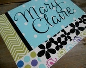 Mary Claire, posh large personalized 16x20, graphic modern hand painted stretched canvas wall art