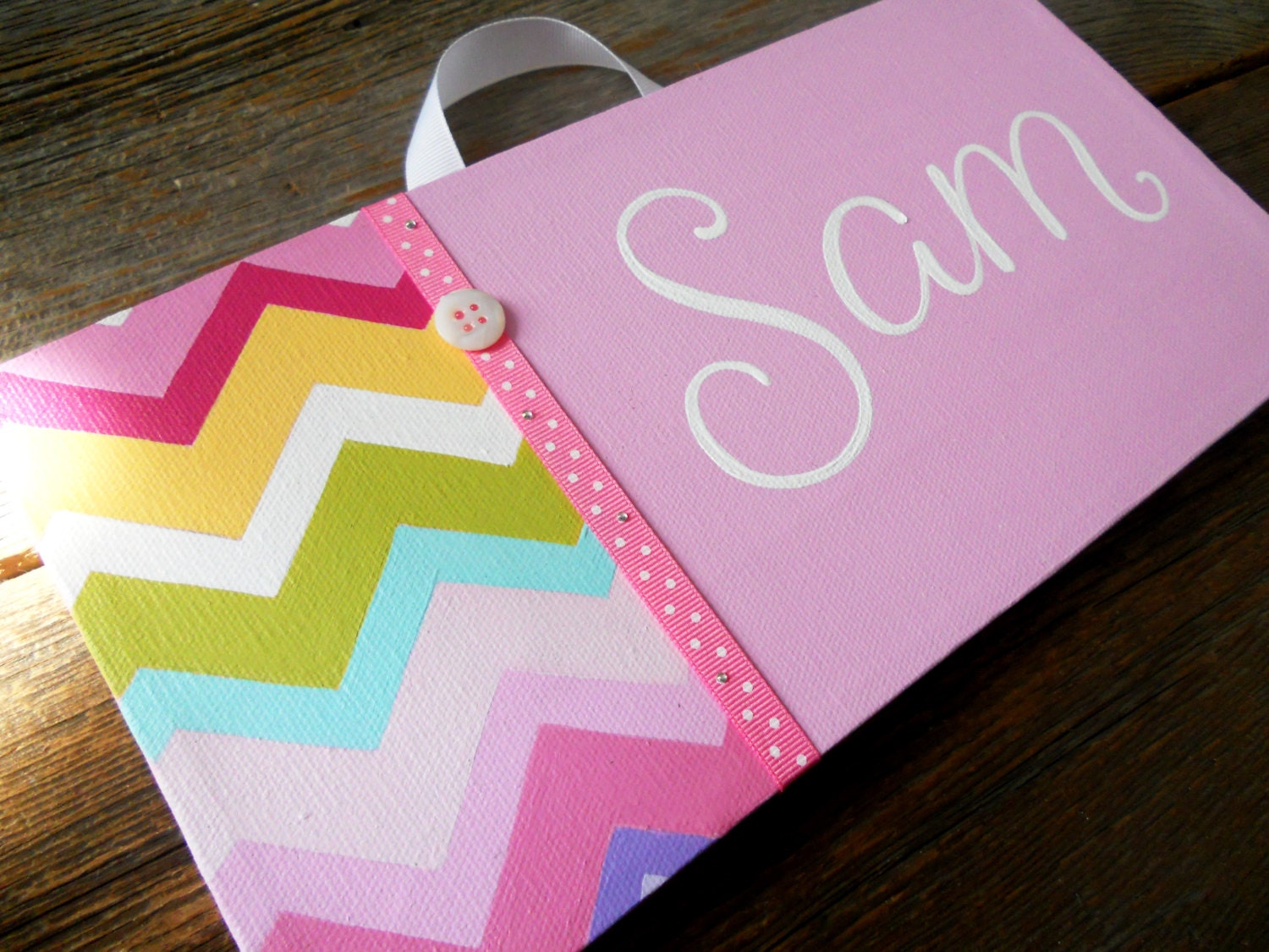 NEW rainbow chevron, 6x12 hand painted canvas name sign