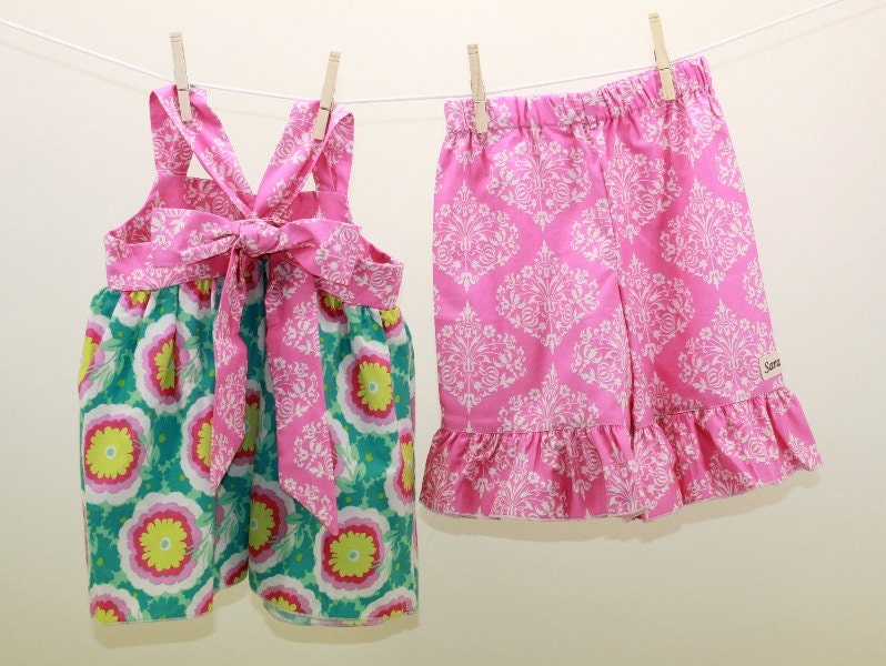 Buttercup Reverse Knot Shirt Ruffle Capri Pant Set