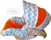 Aqua Chevron with Orange Infant Car Seat Cover