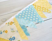 Bunting Fabric Banner Fabric Flags  -  Yellow and Aqua Blue Shabby Chic Flowers - Ready to Ship