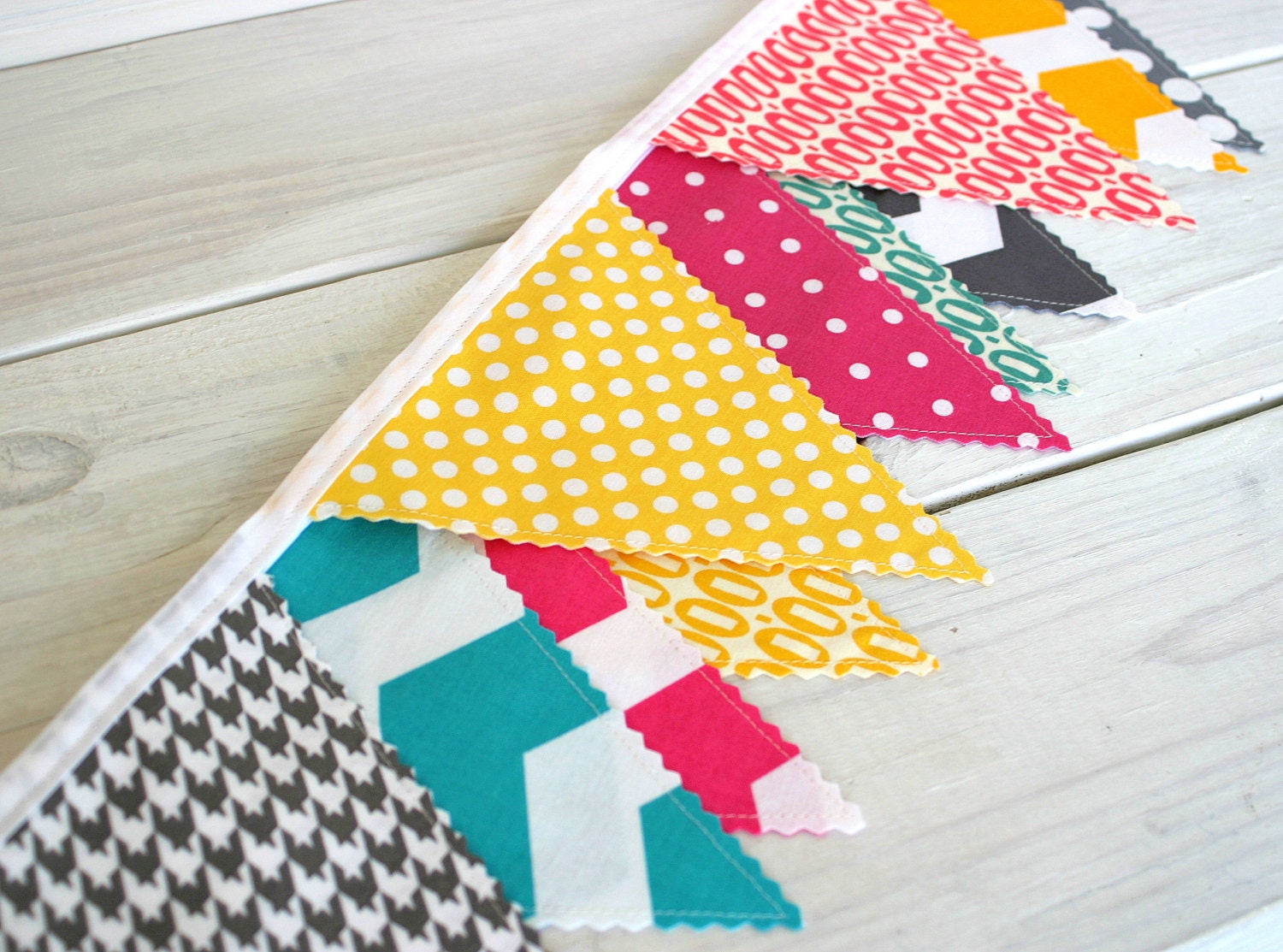 Bunting Banner Photo Prop Fabric Flags  - Gray Yellow Teal Pink Chevron - Ready to Ship
