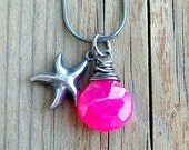 Dark Beach...Hot Pink Chalcedony and Oxidized Sterling Silver Necklace