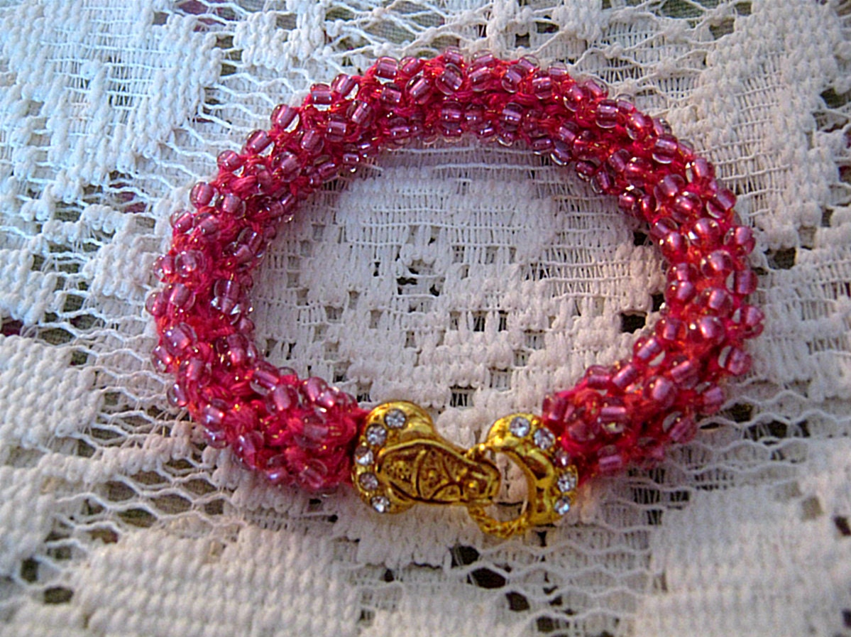 Knit Beaded Bracelet - "Pink Valentine"