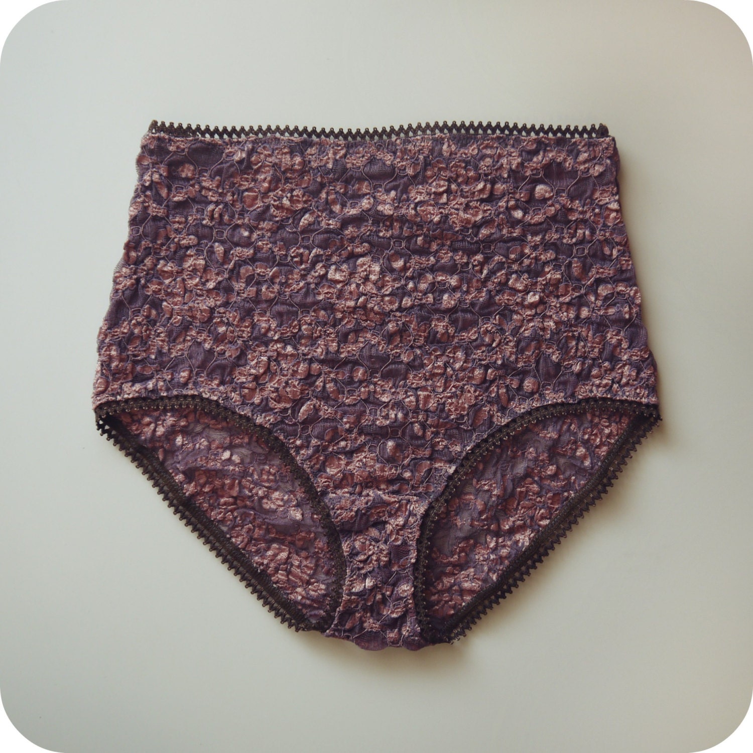 Smokey Purple Pin Up Style Sheer Lace High Waist Undies