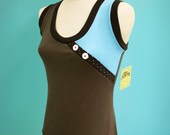 Charcoal Gray Aqua Blue Polka Dots Tank Top - Size Small