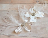 Bridal shoe clips, ivory floral and feather clips, shoe adornments, wedding accessory