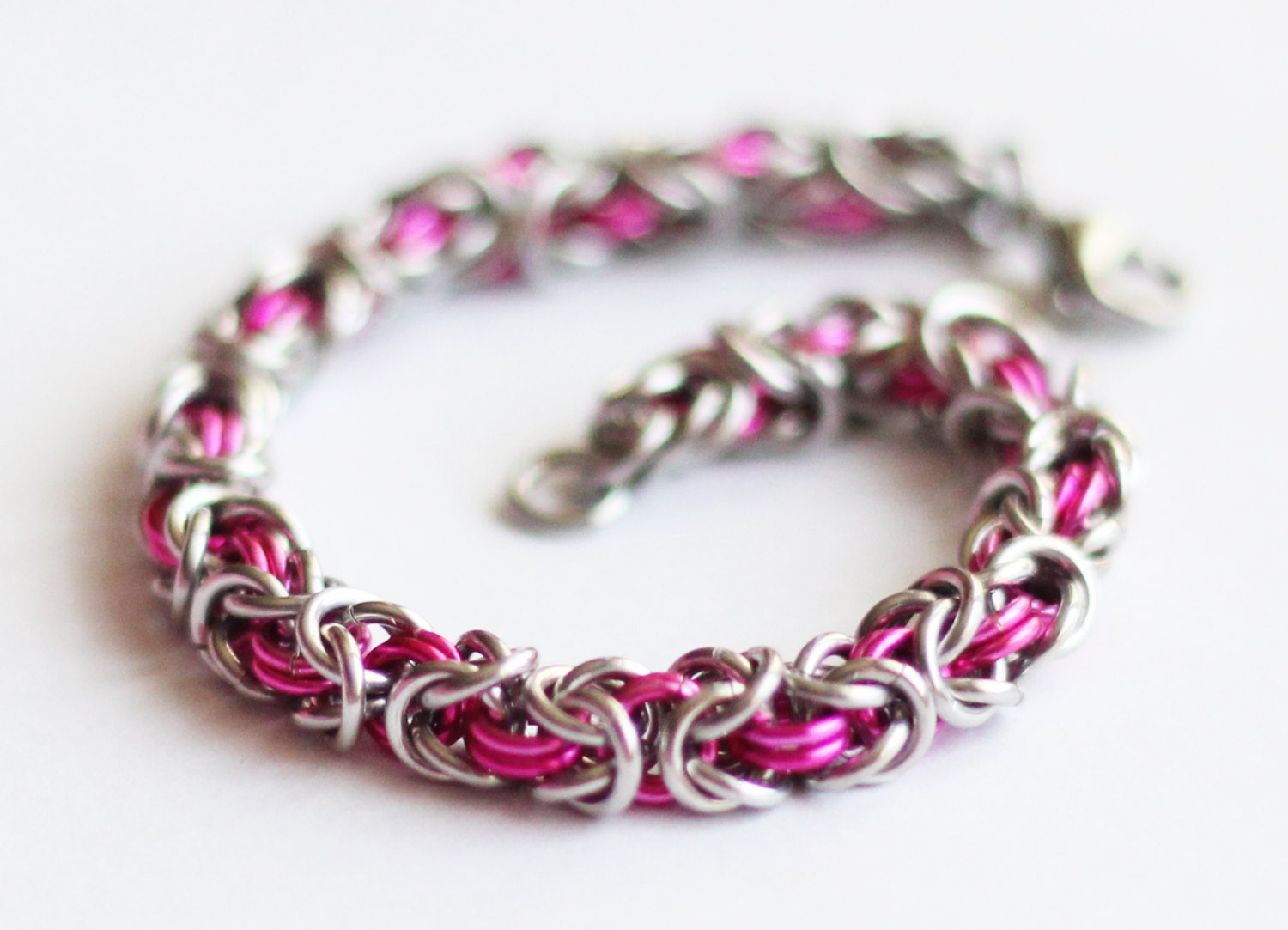 Pink and Silver Byzantine Chainmail Bracelet