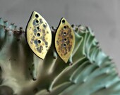 Textured Brass Leaves - Post Earrings - Sterling Silver - One of a Kind - Spring Fashion