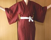 Japanese Kimono Robe Diagonal Red Black Stripes