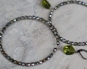 Large Green Czech Beaded Hoops and Swarovski Crystal