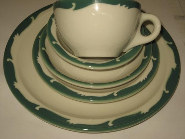 5 PC Syracuse China Airbrushed Green Place Setting
