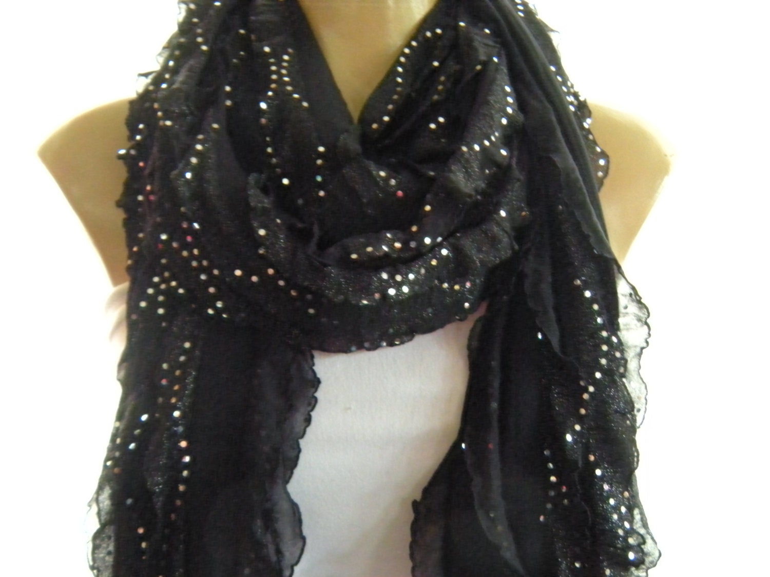 Glamorous Black...Silver dusted and sequined......Tube scarf...Super long