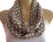 Classy  Polka Dots.. Light Taupe and White... .Necklace scarf..Infinity scarf..Tube version