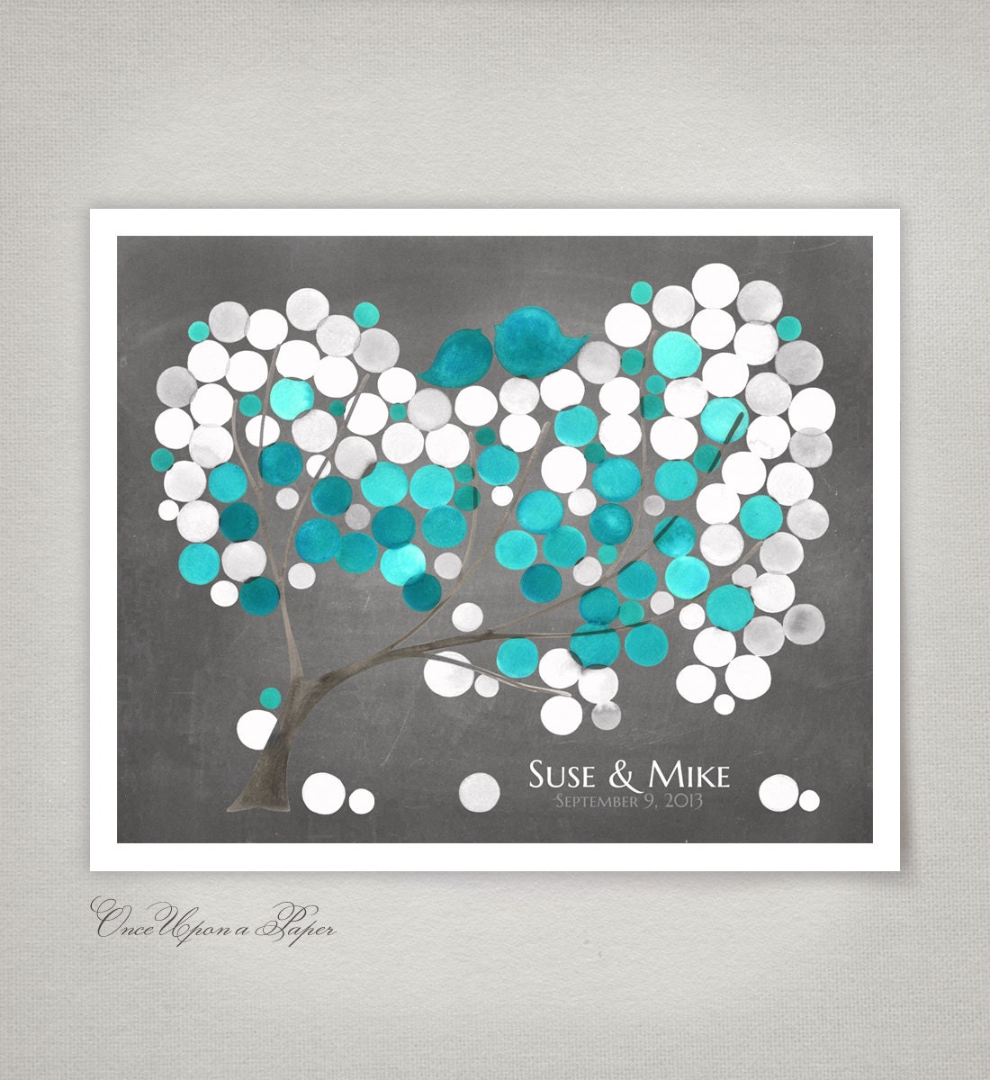Large Personalized Signature Tree Wedding Guest Book Alternative  Love Birds - Modern original Guestbook